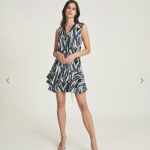 REISS LONDON BLUE BLACK PINK PRINTED MINI DRESS 10